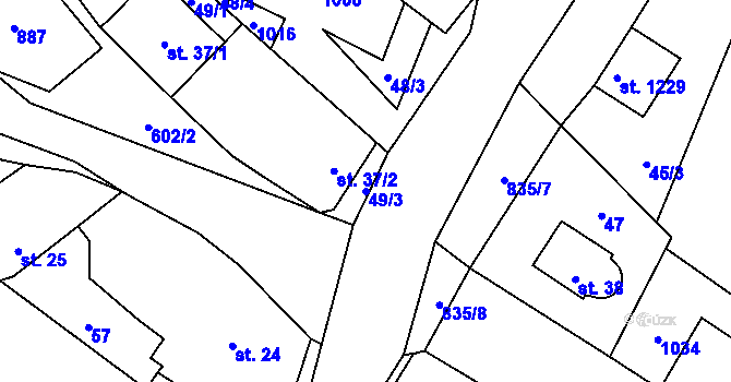 Parcela st. 49/3 v KÚ Davle, Katastrální mapa