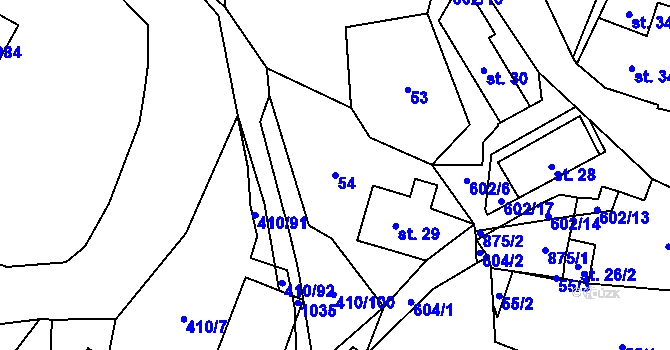 Parcela st. 54 v KÚ Davle, Katastrální mapa