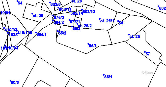Parcela st. 55 v KÚ Davle, Katastrální mapa