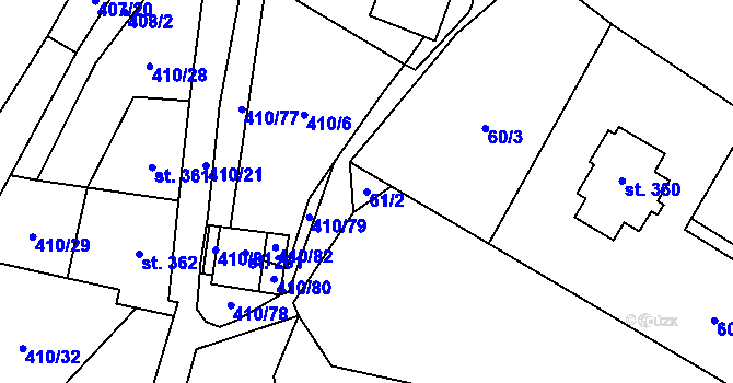 Parcela st. 61/2 v KÚ Davle, Katastrální mapa
