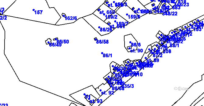 Parcela st. 86/1 v KÚ Davle, Katastrální mapa