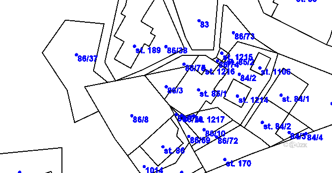 Parcela st. 86/3 v KÚ Davle, Katastrální mapa