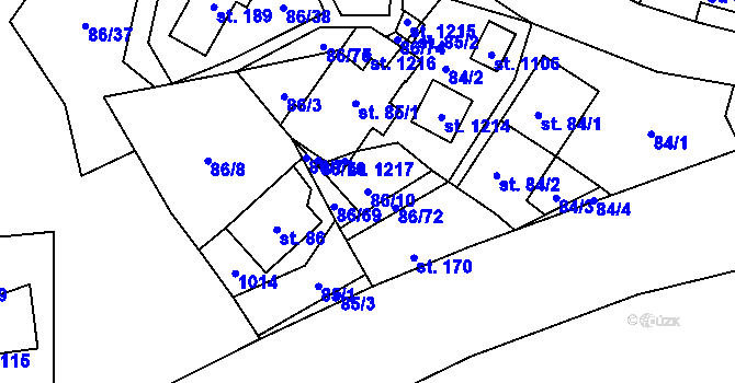 Parcela st. 86/10 v KÚ Davle, Katastrální mapa