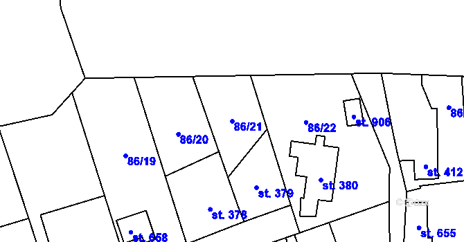 Parcela st. 86/21 v KÚ Davle, Katastrální mapa