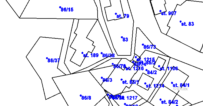 Parcela st. 86/38 v KÚ Davle, Katastrální mapa