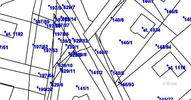 Parcela st. 140/2 v KÚ Davle, Katastrální mapa
