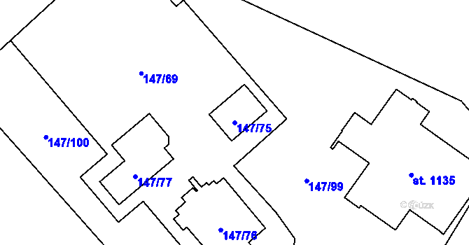 Parcela st. 147/75 v KÚ Davle, Katastrální mapa