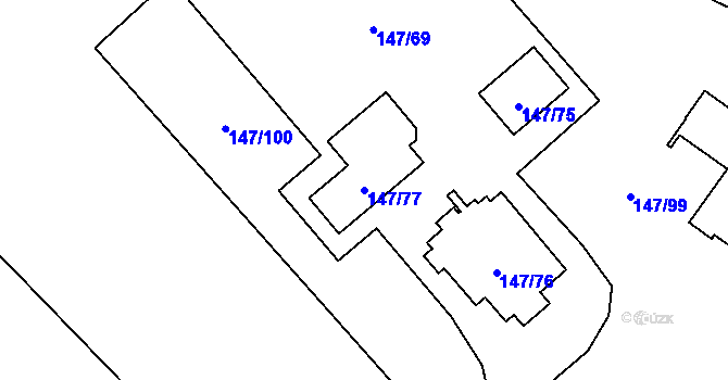 Parcela st. 147/77 v KÚ Davle, Katastrální mapa