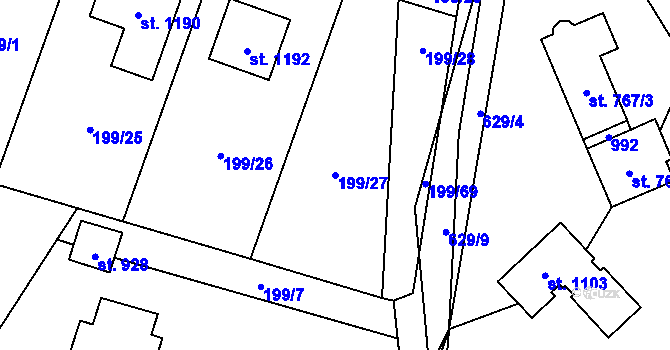 Parcela st. 199/27 v KÚ Davle, Katastrální mapa