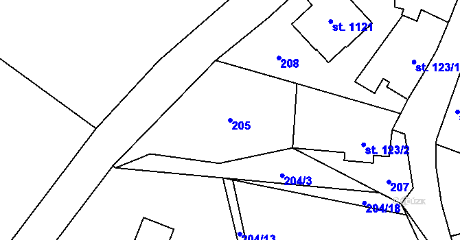 Parcela st. 205 v KÚ Davle, Katastrální mapa