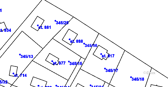 Parcela st. 345/16 v KÚ Davle, Katastrální mapa