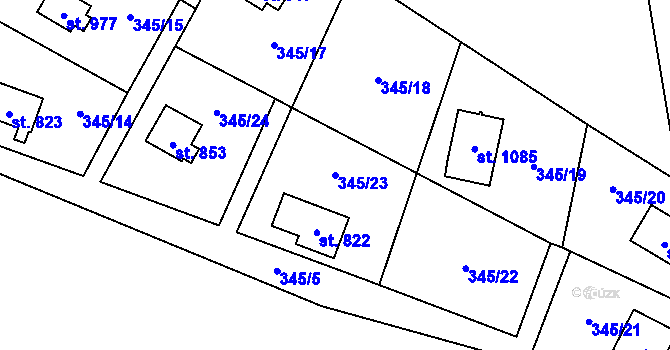 Parcela st. 345/23 v KÚ Davle, Katastrální mapa