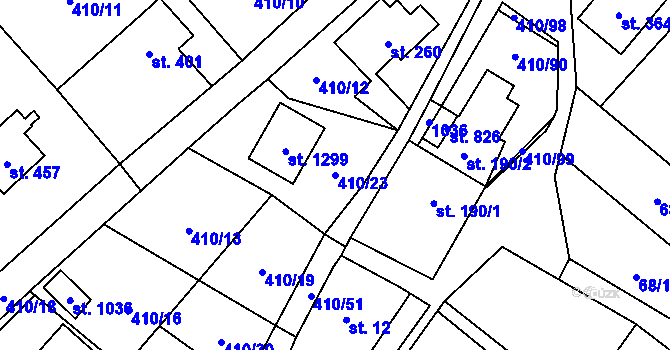 Parcela st. 410/23 v KÚ Davle, Katastrální mapa