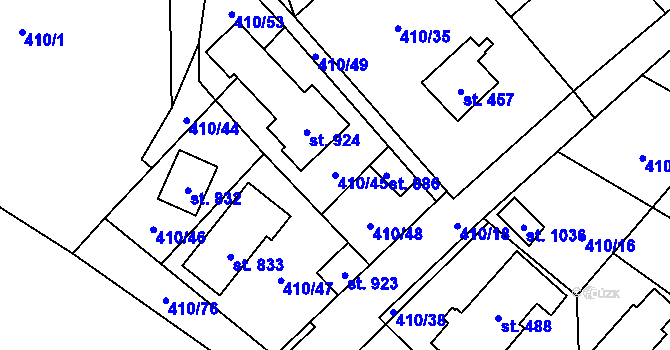 Parcela st. 410/45 v KÚ Davle, Katastrální mapa