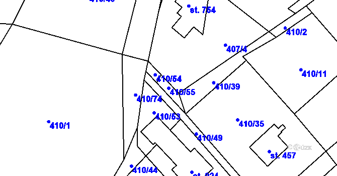 Parcela st. 410/55 v KÚ Davle, Katastrální mapa