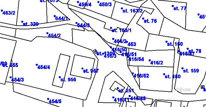 Parcela st. 416/3 v KÚ Davle, Katastrální mapa