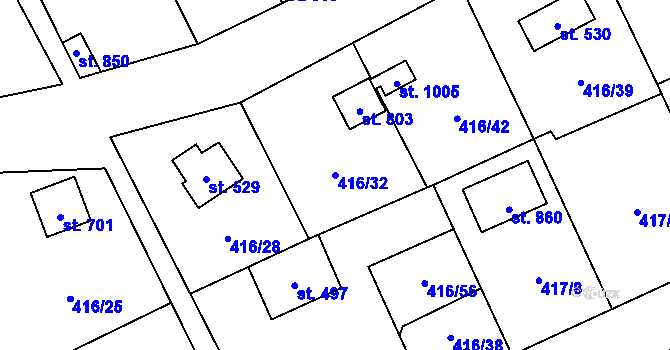 Parcela st. 416/32 v KÚ Davle, Katastrální mapa