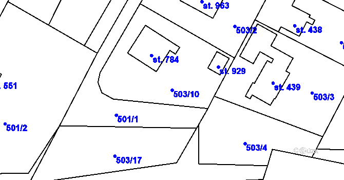 Parcela st. 503/10 v KÚ Davle, Katastrální mapa