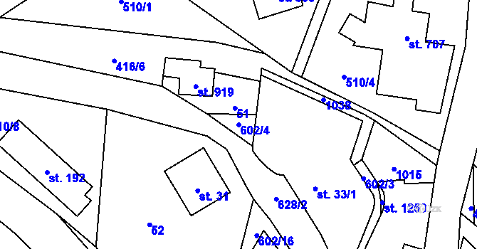 Parcela st. 602/4 v KÚ Davle, Katastrální mapa