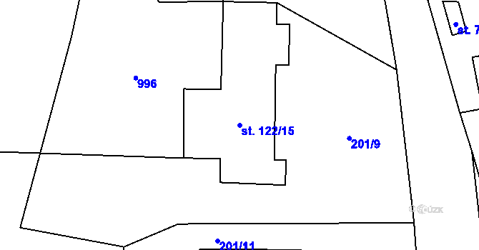 Parcela st. 122/15 v KÚ Davle, Katastrální mapa