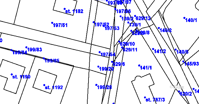 Parcela st. 197/54 v KÚ Davle, Katastrální mapa