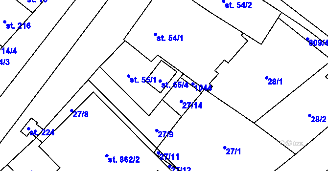 Parcela st. 55/4 v KÚ Davle, Katastrální mapa