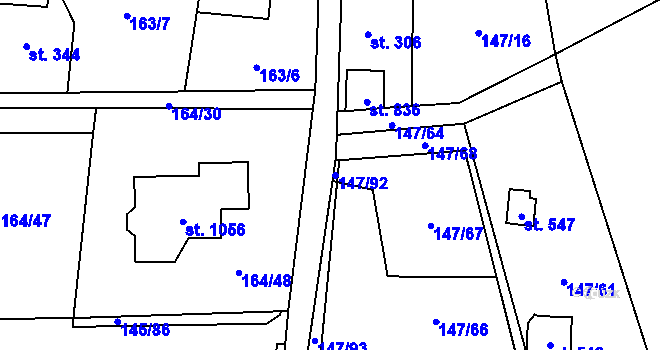 Parcela st. 147/92 v KÚ Davle, Katastrální mapa