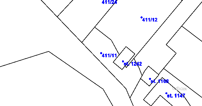 Parcela st. 411/11 v KÚ Davle, Katastrální mapa