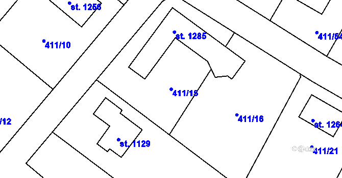 Parcela st. 411/15 v KÚ Davle, Katastrální mapa