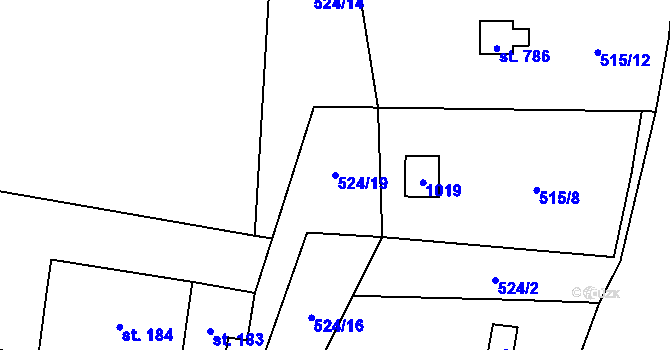 Parcela st. 524/19 v KÚ Davle, Katastrální mapa