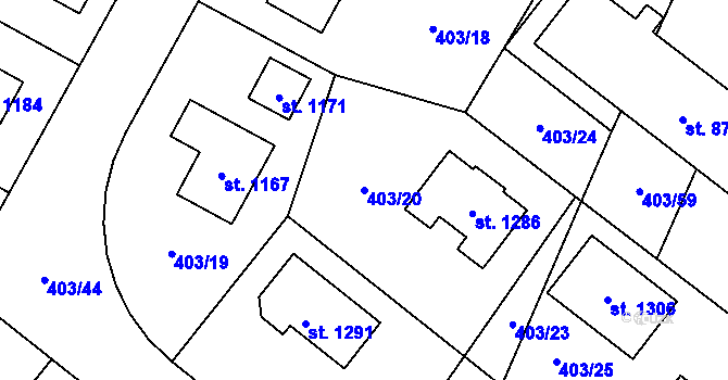 Parcela st. 403/20 v KÚ Davle, Katastrální mapa
