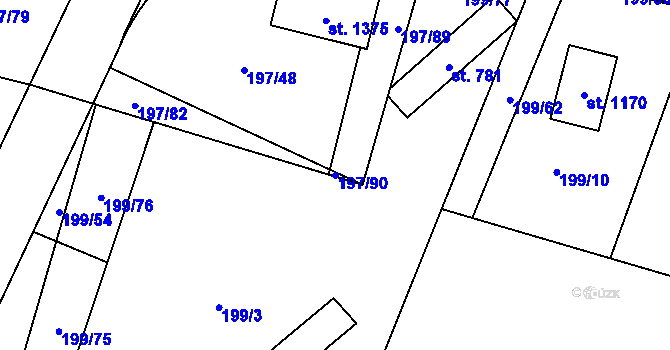 Parcela st. 197/90 v KÚ Davle, Katastrální mapa