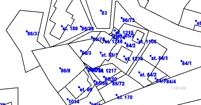 Parcela st. 85/1 v KÚ Davle, Katastrální mapa