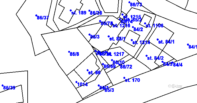 Parcela st. 86/70 v KÚ Davle, Katastrální mapa