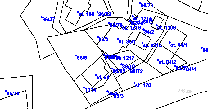 Parcela st. 86/71 v KÚ Davle, Katastrální mapa