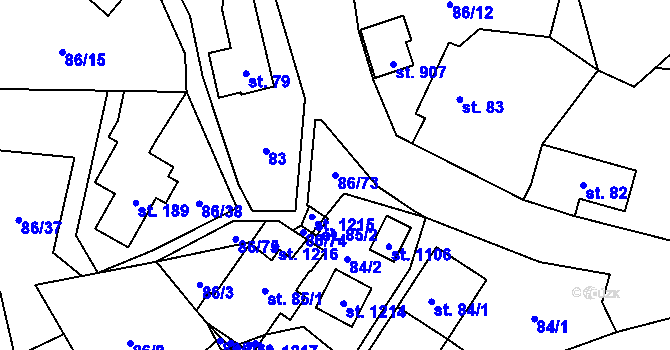 Parcela st. 86/73 v KÚ Davle, Katastrální mapa