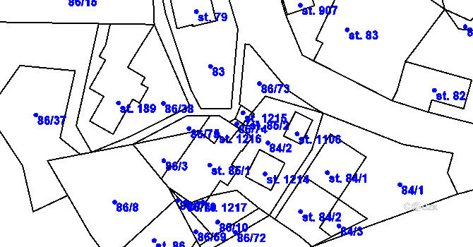 Parcela st. 86/74 v KÚ Davle, Katastrální mapa