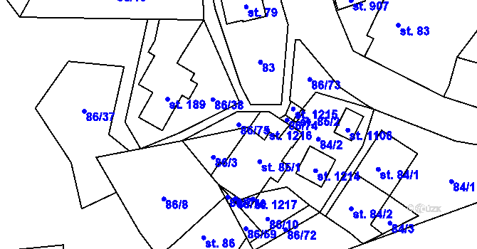 Parcela st. 86/75 v KÚ Davle, Katastrální mapa