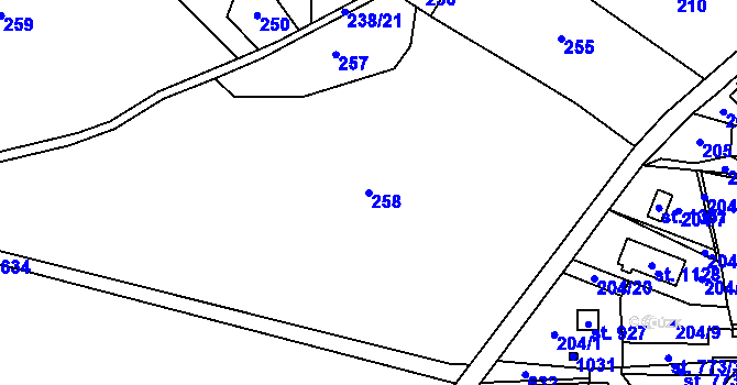 Parcela st. 258 v KÚ Davle, Katastrální mapa