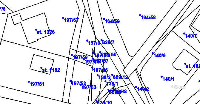 Parcela st. 629/14 v KÚ Davle, Katastrální mapa