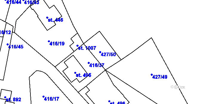 Parcela st. 427/50 v KÚ Davle, Katastrální mapa
