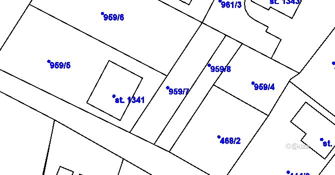 Parcela st. 959/7 v KÚ Davle, Katastrální mapa