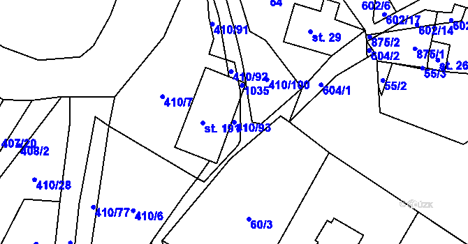 Parcela st. 410/93 v KÚ Davle, Katastrální mapa
