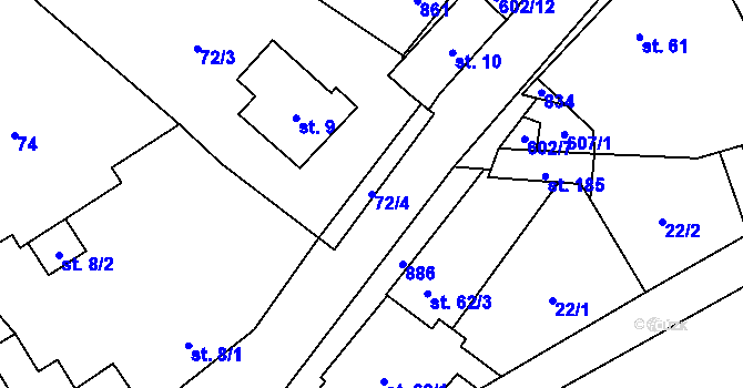 Parcela st. 72/4 v KÚ Davle, Katastrální mapa