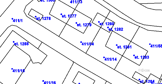 Parcela st. 411/54 v KÚ Davle, Katastrální mapa