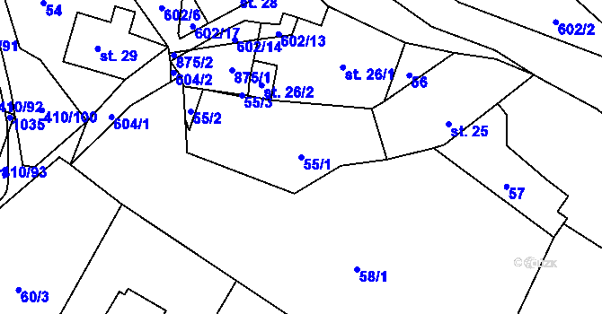 Parcela st. 55/1 v KÚ Davle, Katastrální mapa