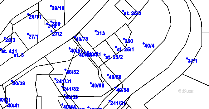 Parcela st. 25/2 v KÚ Sázava u Davle, Katastrální mapa