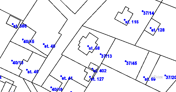 Parcela st. 58 v KÚ Sázava u Davle, Katastrální mapa