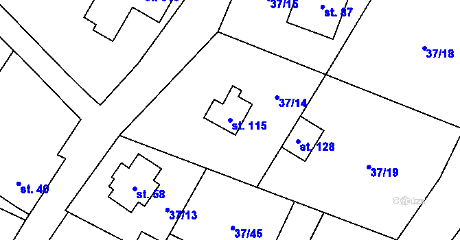 Parcela st. 115 v KÚ Sázava u Davle, Katastrální mapa