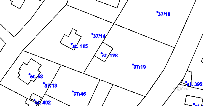 Parcela st. 128 v KÚ Sázava u Davle, Katastrální mapa
